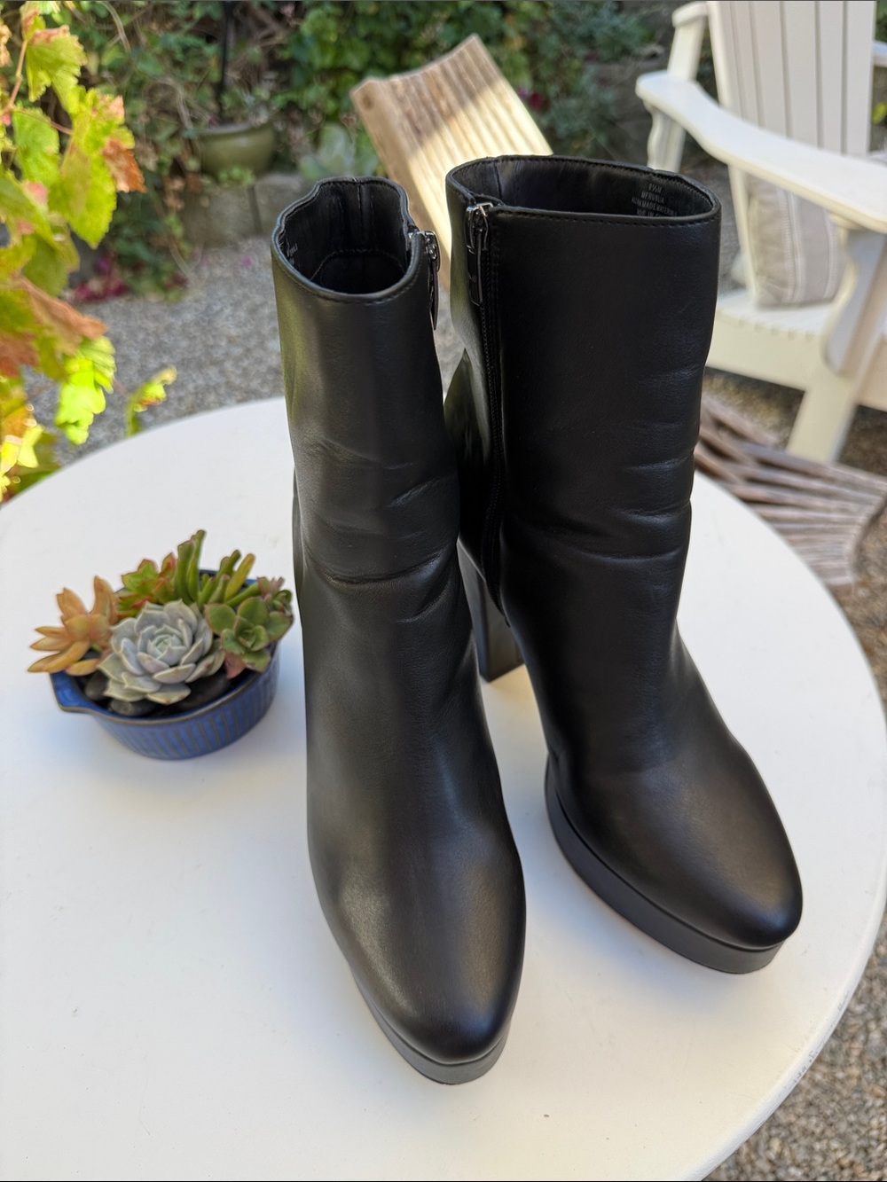 Marc Fisher Black Leather Almond- Pointed Toe Mid-Calf Zip Boots